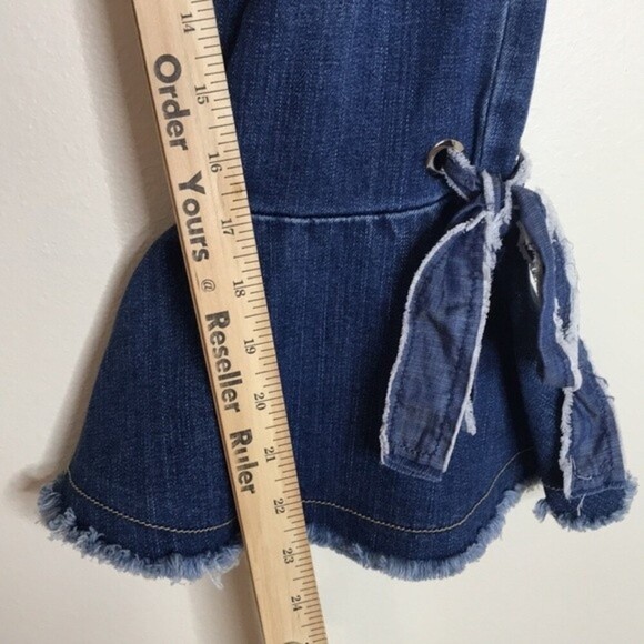 Gianni Bini Delia Med Wash Flare Cropped Raw Waist & Hem Bow Tie Boho Jeans Sz S - Picture 6 of 11